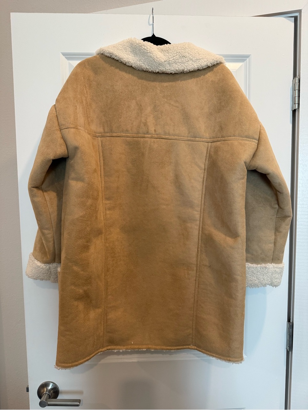 Free People Tan Shearling-Trim Suede Coat with Cream Lining - Picture 2 of 2